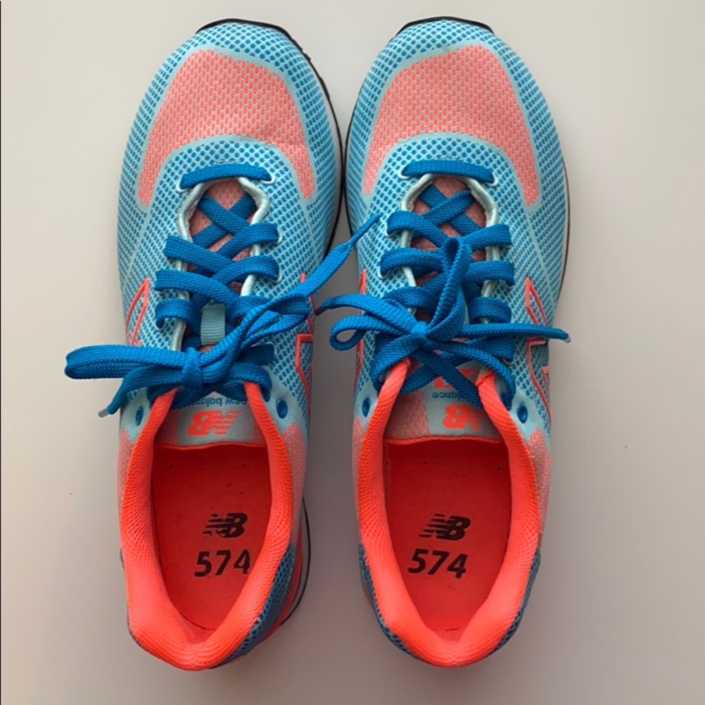 New Balance 574 Blue and Orange Sneaker - Size 8.5